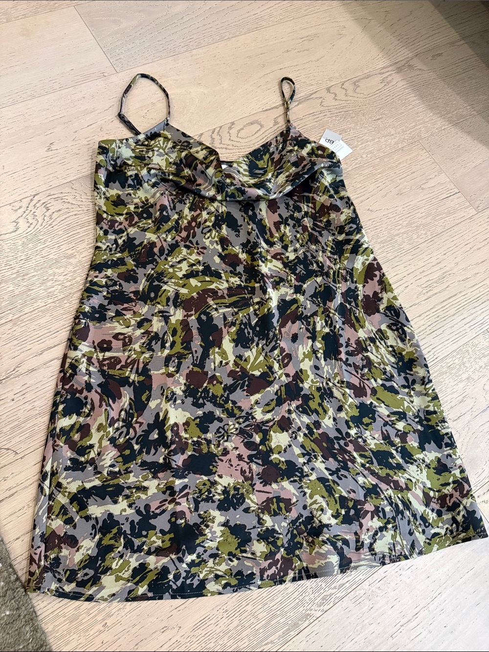 BP by Nordstrom Spaghetti Strap Slip Dress in Green Multi Print  - size L